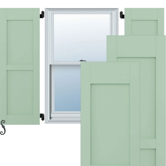 Ekena Millwork 12"W x 43"H Americraft Two Equal Flat Panel Exterior Real Wood Shutters (Per Pair), Seaglass