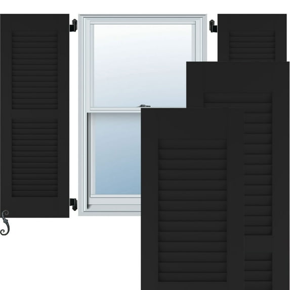Ekena Millwork 12"W x 43"H Americraft Two Equal Louver Exterior Real Wood Shutters (Per Pair), Black