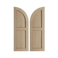thumbnail image 1 of Ekena Millwork 12"W x 44"H (32" Low Side) Timberthane Rough Cedar Two Equal Flat Panel w/Quarter Round Arch Top Faux Wood Shutters (Per Pair), Primed Tan, 1 of 6