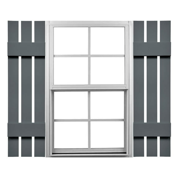 Ekena Millwork 12"W x 44"H Mid-America Vinyl, TailorMade Three Board Spaced (2 Batten), Board-n-Batten Shutters, w/Installation Shutter-Lok's (Per Pair), 419 - Storm Cloud