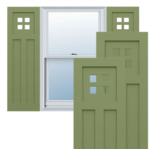 Ekena Millwork 12"W x 46"H True Fit PVC San Antonio Mission Style Fixed Mount Shutters, Moss Green (Per Pair - Hardware Not Included)