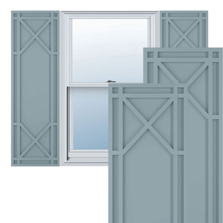 Ekena Millwork 12"W x 48"H True Fit PVC Bungalow Fixed Mount Shutters, Peaceful Blue (Per Pair - Hardware Not Included)
