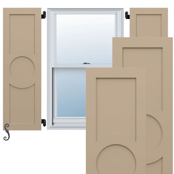 Ekena Millwork 12"W x 50"H EnduraCore Composite Center Circle Arts & Crafts Shutters, Primed (Per Pair - Hardware Not Included)