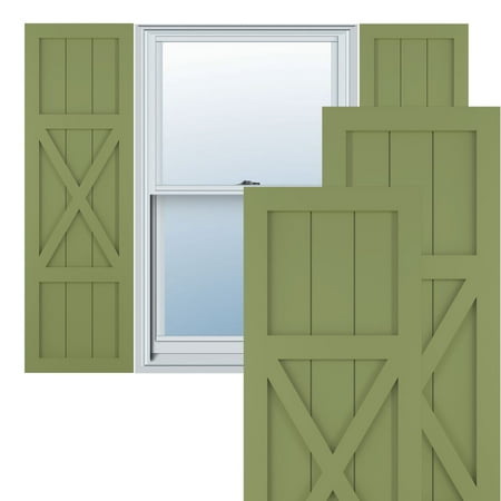 Ekena Millwork 12"W x 52"H True Fit PVC Center X-Board Farmhouse Fixed Mount Shutters, Moss Green (Per Pair - Hardware Not Included)