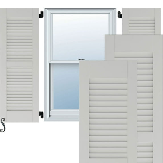 Ekena Millwork 12"W x 53"H Americraft Two Equal Louver Exterior Real Wood Shutters (Per Pair), Hailstorm Gray