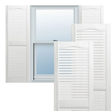 Ekena Millwork 12"W x 53"H Lifetime Vinyl, TailorMade Cathedral Top Center Mullion, Open Louver Shutters, w/Shutter-Loks (Per Pair), Bright White