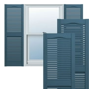 Ekena Millwork 12"W x 53"H Lifetime Vinyl, TailorMade Cathedral Top Center Mullion, Open Louver Shutters, w/Shutter-Loks (Per Pair), Classic Blue