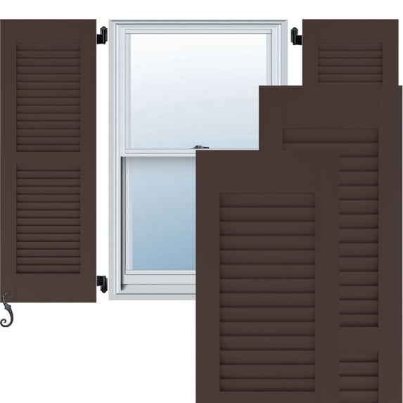 Ekena Millwork 12"W x 55"H Americraft Two Equal Louver Exterior Real Wood Shutters (Per Pair), Raisin Brown