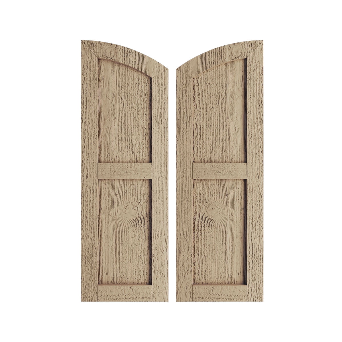 Primed Tan Faux Wood Elliptical Top Shutters, 12" x 56"