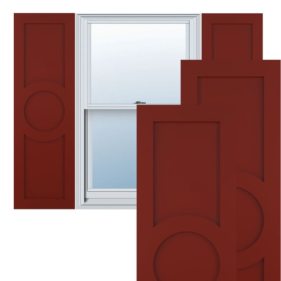Ekena Millwork 12"W x 57"H True Fit PVC Center Circle Arts & Crafts Fixed Mount Shutters, Pepper Red (Per Pair - Hardware Not Included)