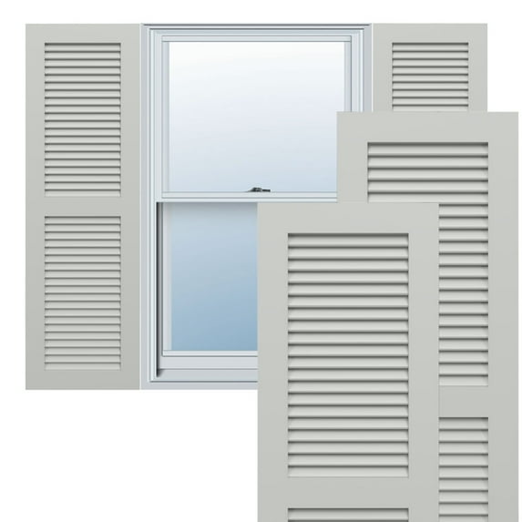Ekena Millwork 12"W x 57"H True Fit PVC Two Equal Louver Shutters, Hailstorm Gray (Per Pair - Hardware Not Included)