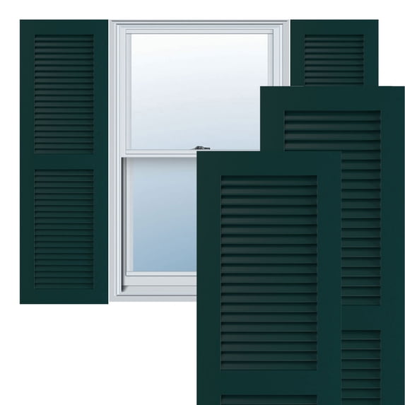 Ekena Millwork 12"W x 58"H True Fit PVC Two Equal Louver Shutters, Thermal Green (Per Pair - Hardware Not Included)
