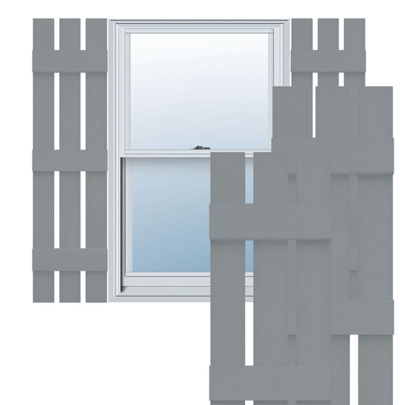 Ekena Millwork 12"W x 59"H Lifetime Vinyl, Standard Three Board Spaced, Board-n-Batten Shutters, w/Installation Shutter-Lok's & Matching Screws (Per Pair), Platinum