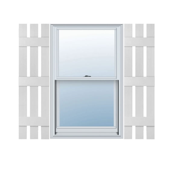 Ekena Millwork 12"W x 59"H Mid-America Vinyl, Standard Size Three Board Spaced Shutters, w/Installation Shutter-Lok's & Matching Screws (Per Pair), 001 - White