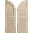 thumbnail image 1 of Ekena Millwork 12"W x 60"H (48" Low Side) Timberthane Riverwood Two Equal Louver w/Quarter Round Arch Top Faux Wood Shutters (Per Pair), Primed Tan, 1 of 6