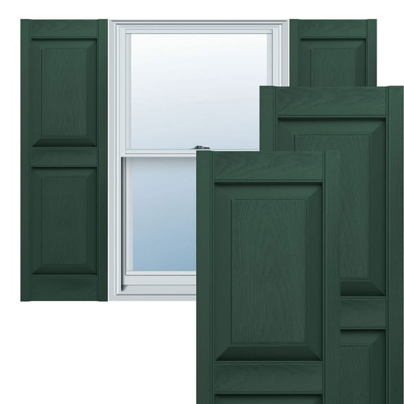 Ekena Millwork 12"W x 60"H Mid-America Vinyl, TailorMade Two Equal Panels, Raised Panel Shutters, w/Installation Shutter-Lok's (Per Pair), 122 - Midnight Green