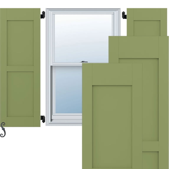 Ekena Millwork 12"W x 62"H Americraft Two Equal Flat Panel Exterior Real Wood Shutters (Per Pair), Moss Green