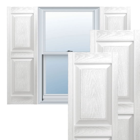 Ekena Millwork 12"W x 62"H Mid-America Vinyl, TailorMade Two Equal Panels, Raised Panel Shutters, w/Installation Shutter-Lok's (Per Pair), 001 - White