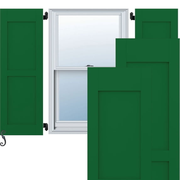 Ekena Millwork 12"W x 63"H Americraft Two Equal Flat Panel Exterior Real Wood Shutters (Per Pair), Viridian Green