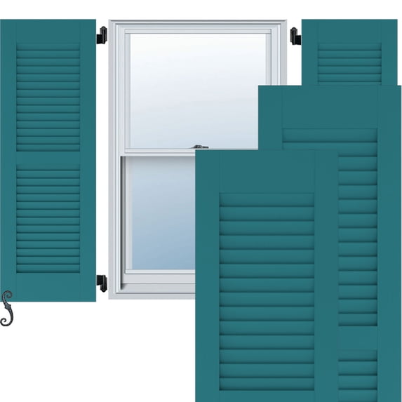 Ekena Millwork 12"W x 63"H Americraft Two Equal Louver Exterior Real Wood Shutters (Per Pair), Antigua