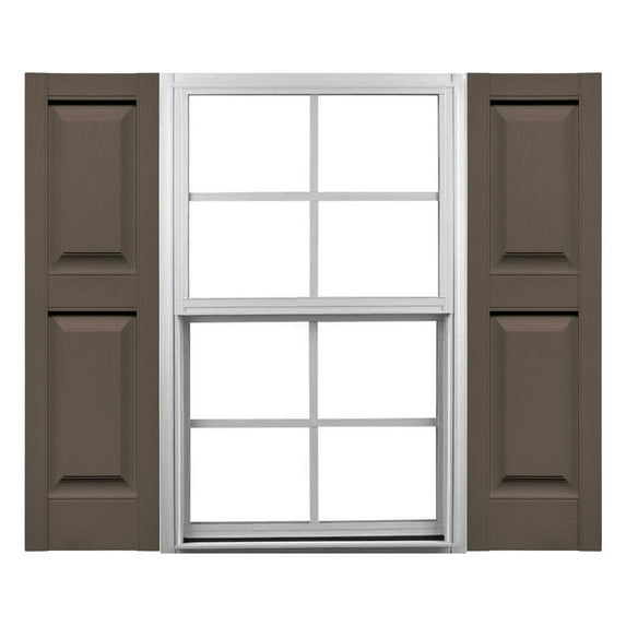 Ekena Millwork 12"W x 64"H Mid-America Vinyl, TailorMade Two Equal Panels, Raised Panel Shutters, w/Installation Shutter-Lok's (Per Pair), 385 - French Roast