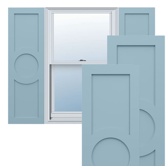 Ekena Millwork 12"W x 64"H True Fit PVC Center Circle Arts & Crafts Fixed Mount Shutters, Peaceful Blue (Per Pair - Hardware Not Included)