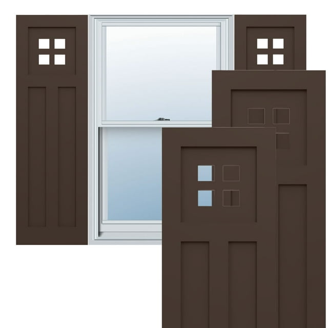 Ekena Millwork 12"W x 64"H True Fit PVC San Antonio Mission Style Fixed Mount Shutters, Raisin Brown (Per Pair - Hardware Not Included)