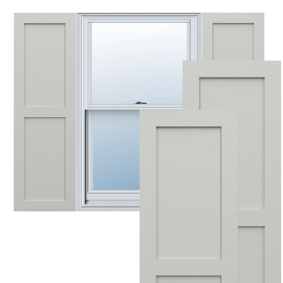 Ekena Millwork 12"W x 65"H True Fit PVC Two Equal Flat Panel Shutters, Hailstorm Gray (Per Pair - Hardware Not Included)