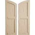 thumbnail image 1 of Ekena Millwork 12"W x 66"H (62" Low Side) Timberthane Pecky Cypress Two Equal Flat Panel w/Elliptical Top Faux Wood Shutters (Per Pair), Primed Tan, 1 of 6