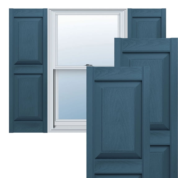 Ekena Millwork 12"W x 67"H Lifetime Vinyl, Standard Two Equal Panels, Raised Panel Shutters, w/Installation Shutter-Lok's & Matching Screws (Per Pair), Classic Blue