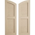 thumbnail image 1 of Ekena Millwork 12"W x 68"H (64" Low Side) Timberthane Rough Sawn Two Equal Louver w/Elliptical Top Faux Wood Shutters (Per Pair), Primed Tan, 1 of 6