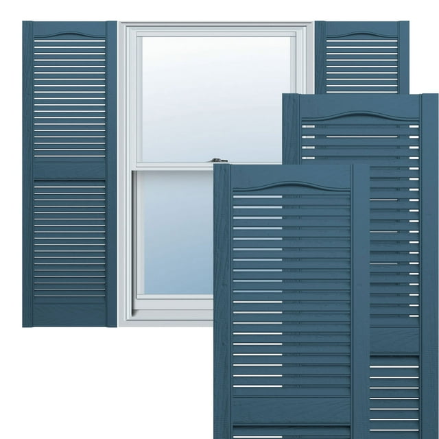 Ekena Millwork 12"W x 70"H Lifetime Vinyl, TailorMade Cathedral Top Center Mullion, Open Louver Shutters, w/Shutter-Loks (Per Pair), Classic Blue