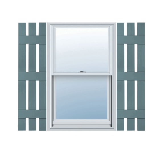 Ekena Millwork 12"W x 71"H Lifetime Vinyl, Standard Three Board Spaced, Board-n-Batten Shutters, w/Installation Shutter-Lok's & Matching Screws (Per Pair), Wedgewood Blue
