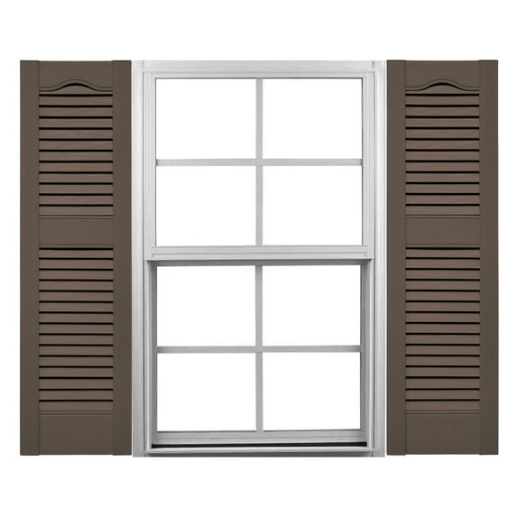 Ekena Millwork 12"W x 72"H Mid-America Vinyl, TailorMade Size Cathedral Top Center Mullion, Open Louver Shutter, w/Installation Shutter-Lok's & Matching Screws (Per Pair), 385 - French Roast