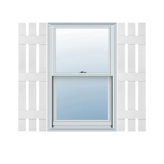 Ekena Millwork 12"W x 72"H Mid-America Vinyl, TailorMade Three Board Spaced (3 Batten), Board-n-Batten Shutters, w/Installation Shutter-Lok's (Per Pair), 001 - White