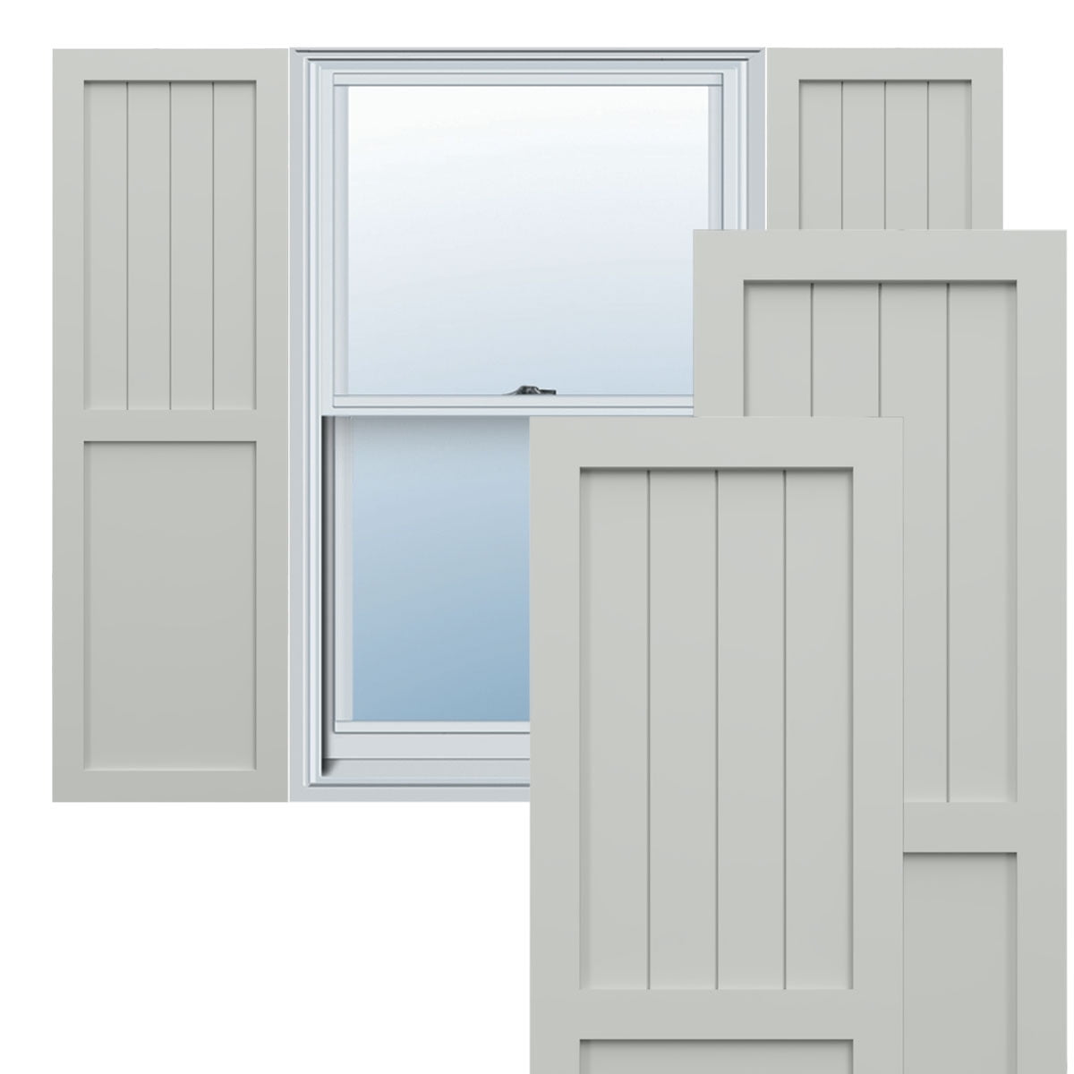 Ekena Millwork 12"W x 72"H True Fit PVC Farmhouse/Flat Panel Combination Fixed Mount Shutters, Hailstorm Gray (Per Pair - Hardware Not Included)