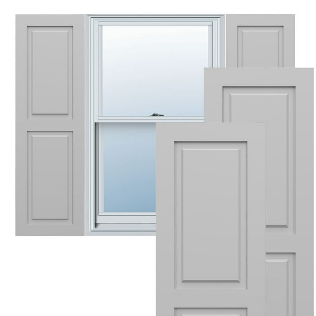 Ekena Millwork 12"W x 72"H True Fit PVC Two Equal Raised Panel Shutters, Primed (Per Pair - Hardware Not Included)