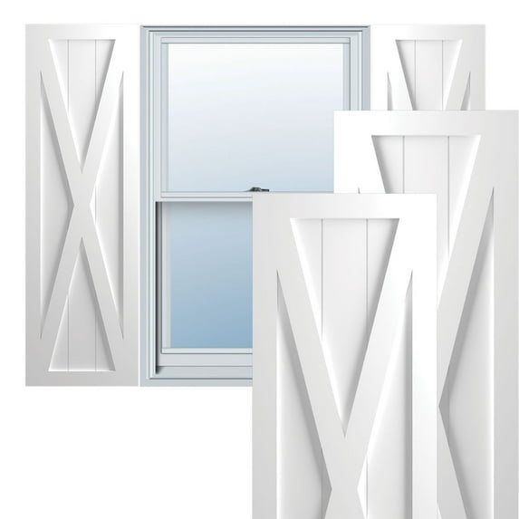 Ekena Millwork 12"W x 73"H True Fit PVC Single X-Board Farmhouse Fixed Mount Shutters, White (Per Pair - Hardware Not Included)