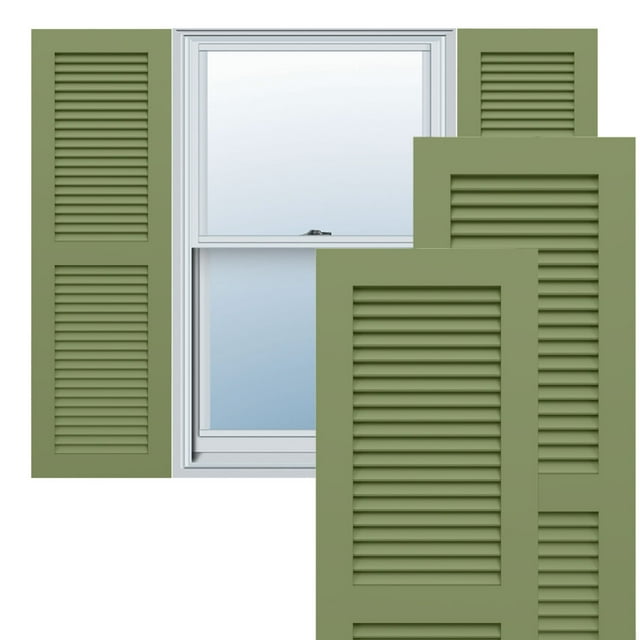 Ekena Millwork 12"W x 73"H True Fit PVC Two Equal Louver Shutters, Moss Green (Per Pair - Hardware Not Included)