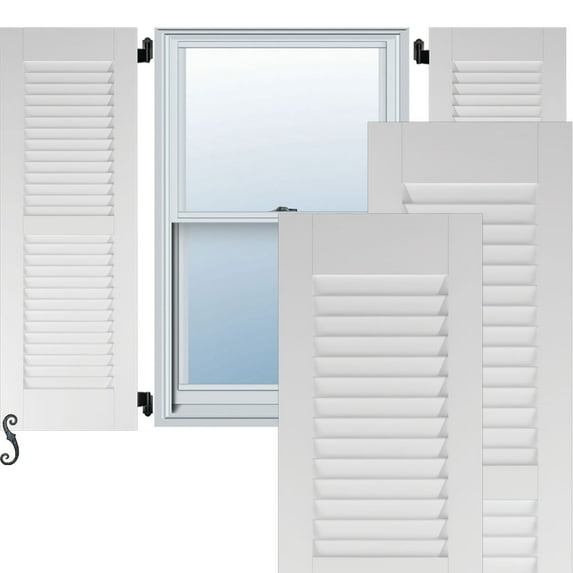 Ekena Millwork 12"W x 74"H Americraft Two Equal Louver Exterior Real Wood Shutters (Per Pair), White