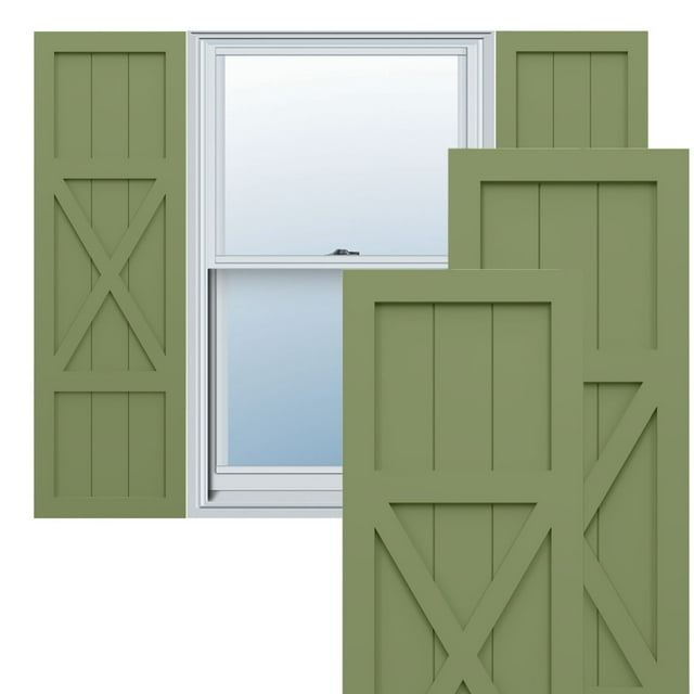 Ekena Millwork 12"W x 74"H True Fit PVC Center X-Board Farmhouse Fixed Mount Shutters, Moss Green (Per Pair - Hardware Not Included)
