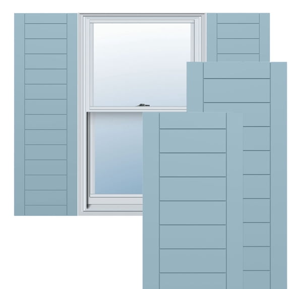 Ekena Millwork 12"W x 74"H True Fit PVC Horizontal Slat Framed Modern Style Fixed Mount Shutters, Peaceful Blue (Per Pair - Hardware Not Included)