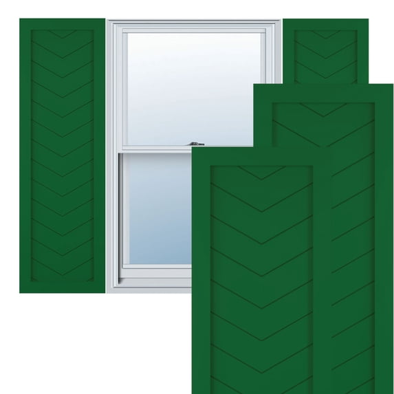 Ekena Millwork 12"W x 74"H True Fit PVC Single Panel Chevron Modern Style Fixed Mount Shutters, Viridian Green (Per Pair - Hardware Not Included)