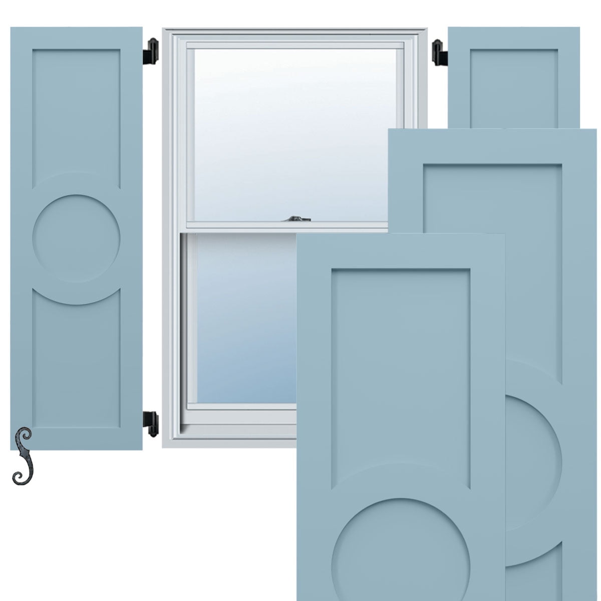 Ekena Millwork 12"W x 75"H EnduraCore Composite Center Circle Arts & Crafts Shutters, Peaceful Blue (Per Pair - Hardware Not Included)