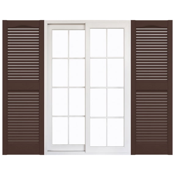 Ekena Millwork 12"W x 75"H Mid-America Vinyl, Standard Size Cathedral Top Center Mullion, Open Louver Shutter, w/Installation Shutter-Lok's & Matching Screws (Per Pair), 009 - Federal Brown