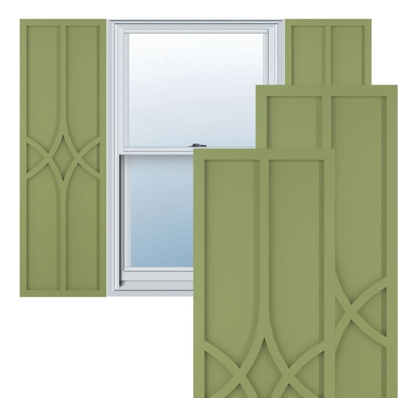 Ekena Millwork 12"W x 75"H True Fit PVC Cedar Park Fixed Mount Shutters, Moss Green (Per Pair - Hardware Not Included)