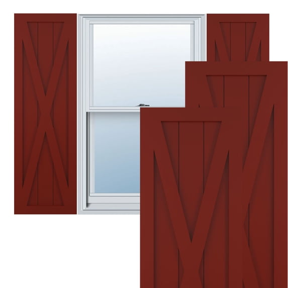 Ekena Millwork 12"W x 75"H True Fit PVC Single X-Board Farmhouse Fixed Mount Shutters, Pepper Red (Per Pair - Hardware Not Included)