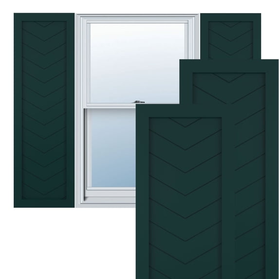 Ekena Millwork 12"W x 77"H True Fit PVC Single Panel Chevron Modern Style Fixed Mount Shutters, Thermal Green (Per Pair - Hardware Not Included)