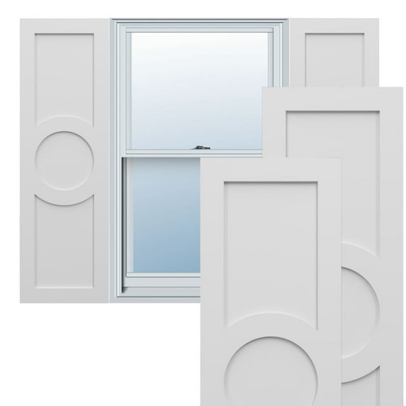 Ekena Millwork 12"W x 78"H True Fit PVC Center Circle Arts & Crafts Fixed Mount Shutters, White (Per Pair - Hardware Not Included)