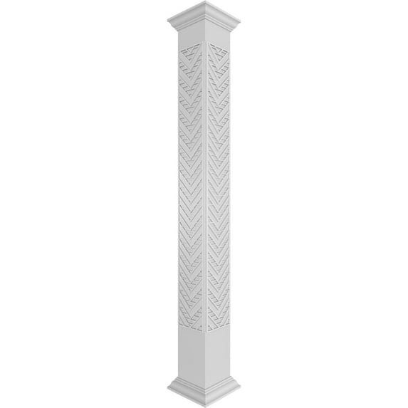 Ekena Millwork 12"W x 8'H Craftsman Classic Square Non-Tapered Gilcrest Fretwork Column w/ Crown Capital & Crown Base